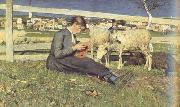 Giovanni Segantini Girl Knitting (nn02) France oil painting artist